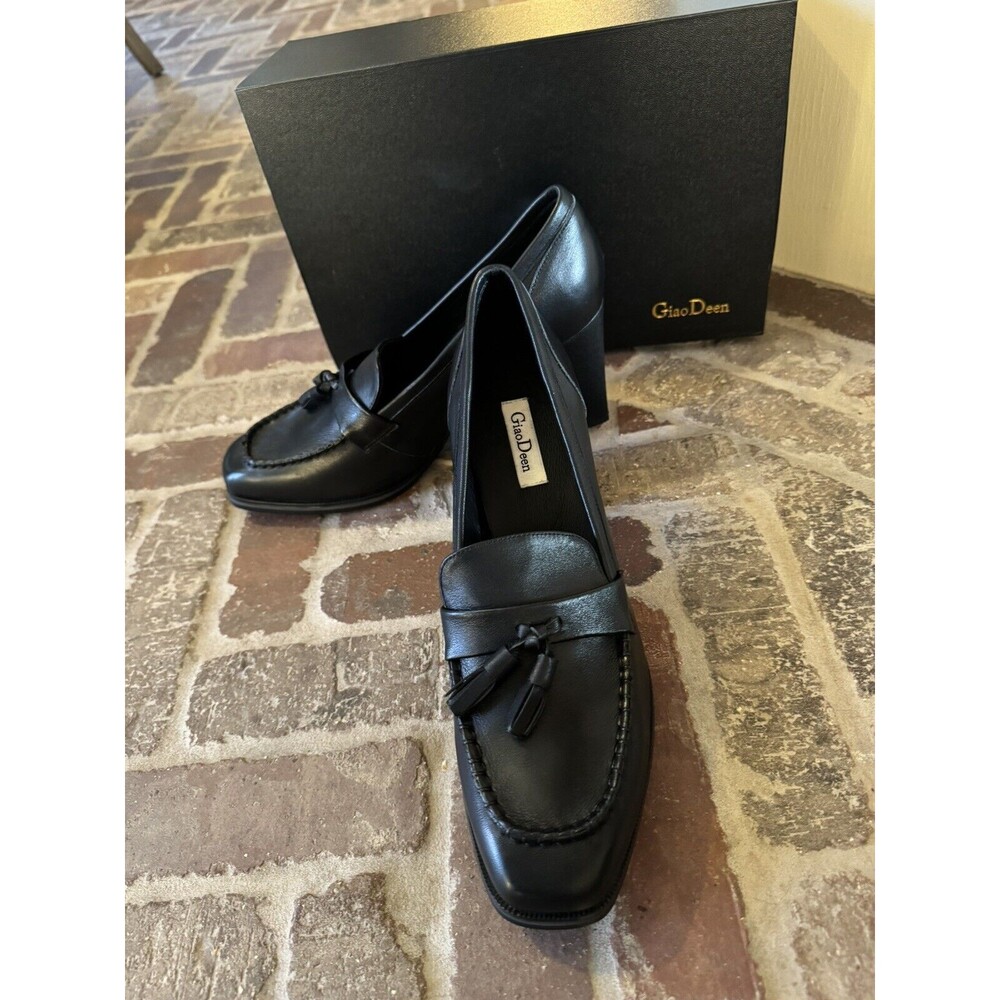 Giao Deen Leather Mid High Block Heel Square Toe Tassel Dress Pumps EU 42 /US 11